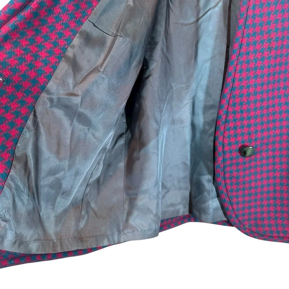 PENDLETON Women's 14W Plus Size Wool Blazer Magenta/Teal Houndstooth One Button